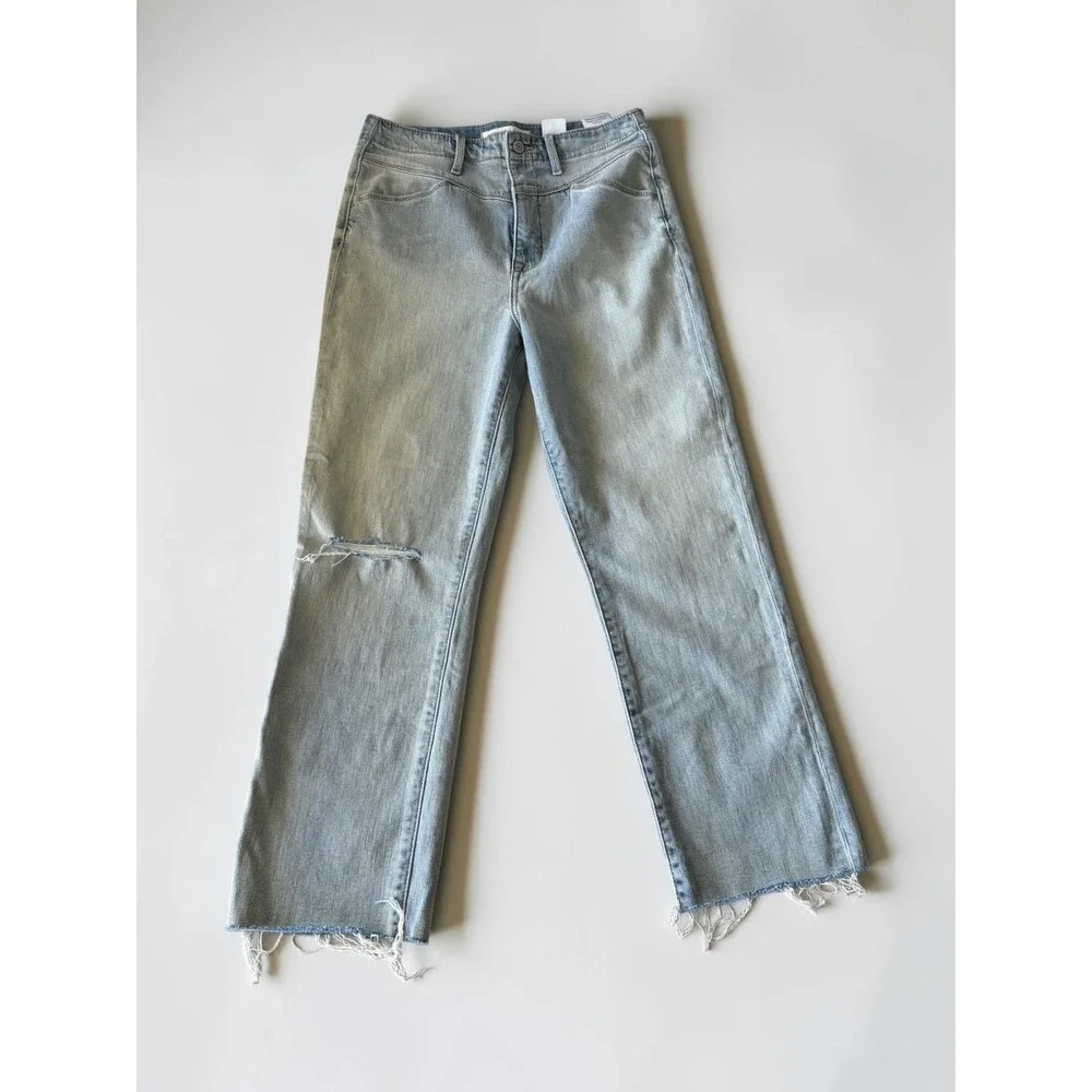 Eunina Ally Ultra High Rise Straight Crop Jeans Light Wash Raw Hem 11 30W